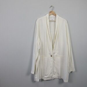 Old Navy Oversized Blazer Women XXL Ivory Linen Coastal Grandma Beach Casual 512